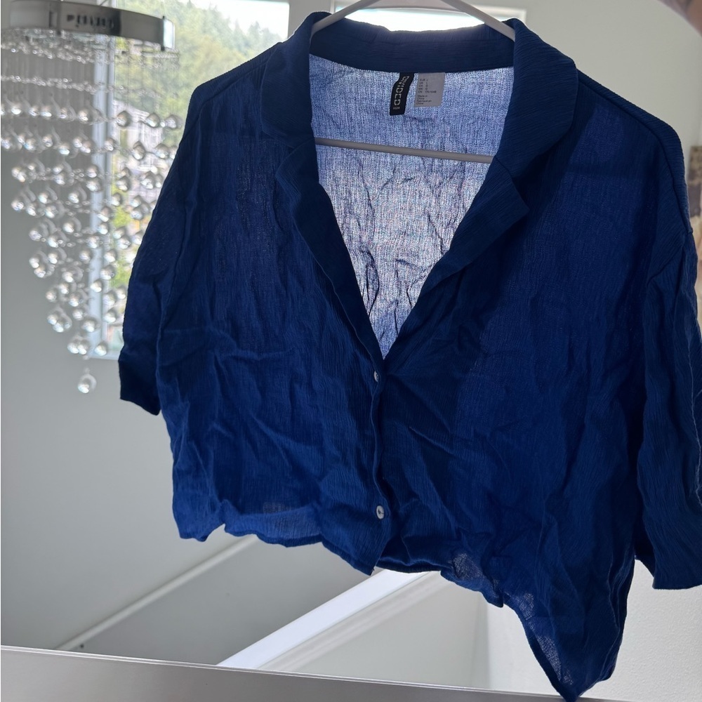 H&M Navy Sheer Button-Down Shirt